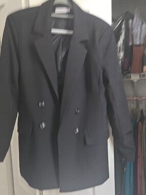 JustFab Black Double-Breasted Blazer Jacket
